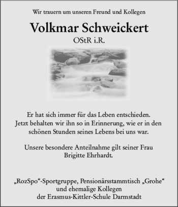 Traueranzeige von Volkmar Schweickert von vrm-trauer