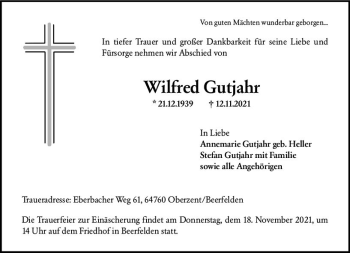 Traueranzeige von Wilfred Gutjahr von vrm-trauer