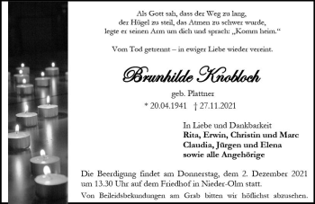 Traueranzeige von Brunhilde Knobloch von vrm-trauer