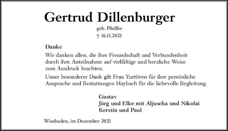  Traueranzeige für Gertrud Dillenburger vom 18.12.2021 aus vrm-trauer