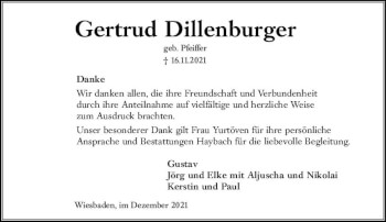 Traueranzeige von Gertrud Dillenburger von vrm-trauer