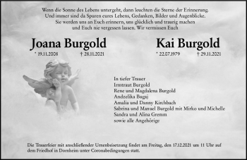 Traueranzeige von Joana Burgold von vrm-trauer