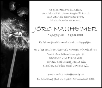 Traueranzeige von Jörg Nauheimer von vrm-trauer