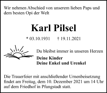 Traueranzeige von Karl Pilsel von vrm-trauer