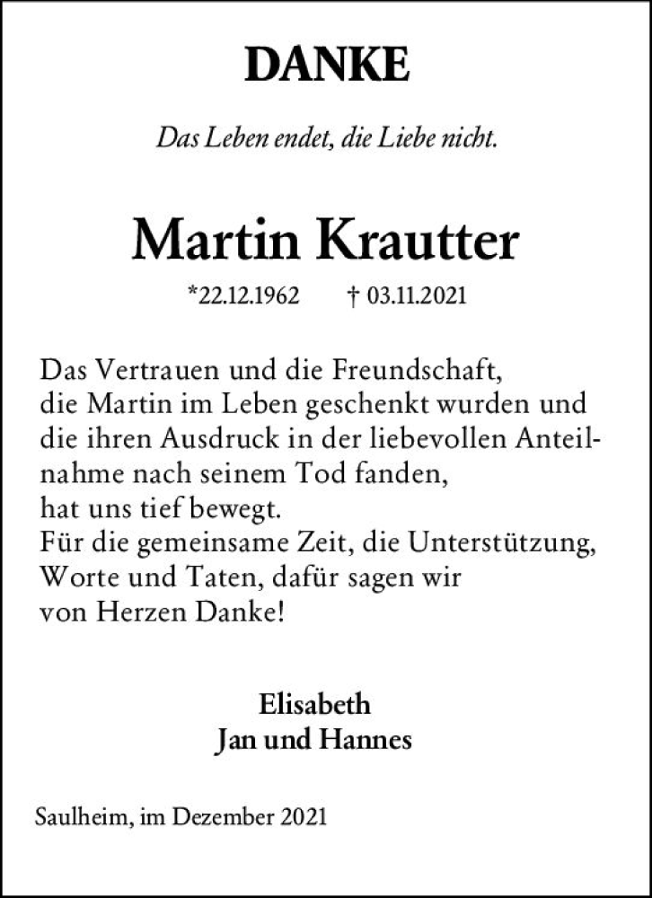  Traueranzeige für Martin Krautter vom 22.12.2021 aus vrm-trauer