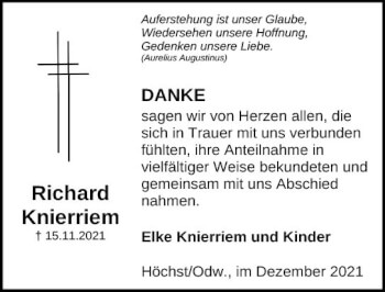 Traueranzeige von Richard Knierriem von vrm-trauer