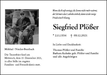 Traueranzeige von Siegfried Plößer von vrm-trauer