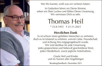 Traueranzeige von Thomas Heil von vrm-trauer