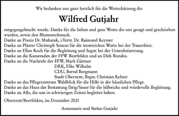 Traueranzeige von Wilfred Gutjahr von vrm-trauer