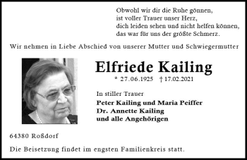 Traueranzeige von Elfriede Kailing von vrm-trauer