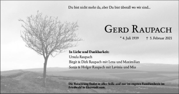 Traueranzeige von Gerd Raupach von vrm-trauer