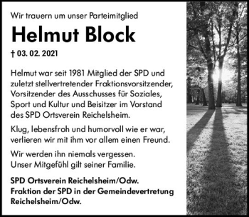 Traueranzeige von Helmut Block von vrm-trauer
