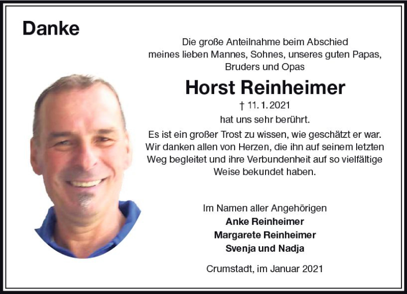  Traueranzeige für Horst Reinheimer vom 13.02.2021 aus vrm-trauer