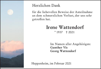 Traueranzeige von Irene Wattendorf von vrm-trauer