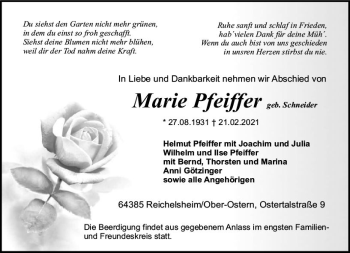 Traueranzeige von Marie Pfeiffer von vrm-trauer