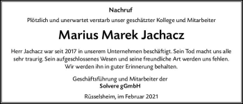 Traueranzeige von Marius Marek Jachacz von vrm-trauer