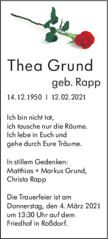 Traueranzeige von Thea Grund von vrm-trauer