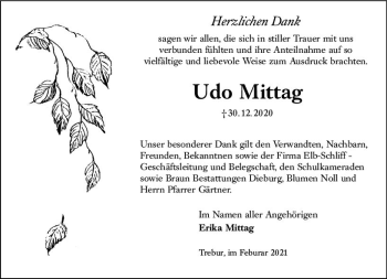 Traueranzeige von Udo Mittag von vrm-trauer