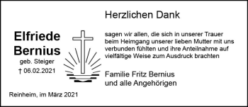 Traueranzeige von Elfriede Bernius von vrm-trauer