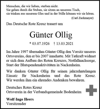 Traueranzeige von Günter Ollig von vrm-trauer