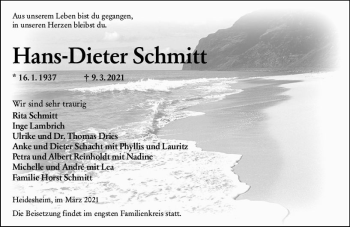 Traueranzeige von Hans-Dieter Schmitt von vrm-trauer