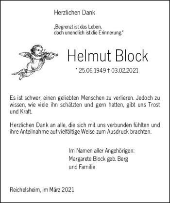 Traueranzeige von Helmut Block von vrm-trauer