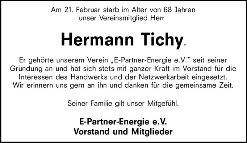  Traueranzeige für Hermann Tichy vom 04.03.2021 aus vrm-trauer