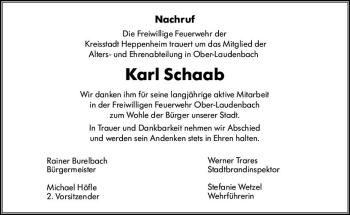Traueranzeige von Karl Schaab von vrm-trauer