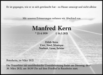 Traueranzeige von Manfred Kern von vrm-trauer