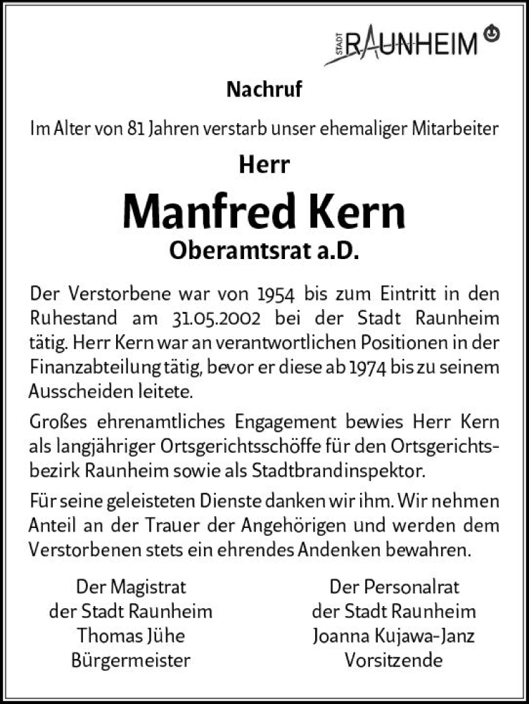  Traueranzeige für Manfred Kern vom 20.03.2021 aus vrm-trauer