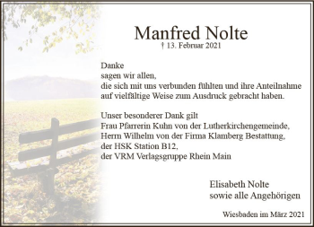Traueranzeige von Manfred Nolte von vrm-trauer