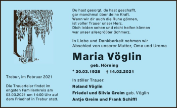 Traueranzeige von Maria Vöglin von vrm-trauer