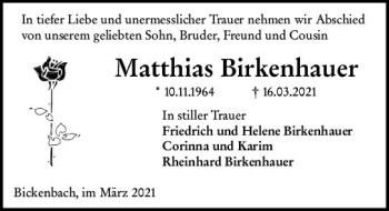 Traueranzeige von Matthias Birkenhauer von vrm-trauer