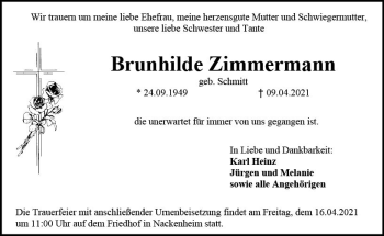 Traueranzeige von Burnhilde Zimmermann von vrm-trauer