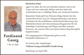 Traueranzeige von Ferdinand Georg von vrm-trauer