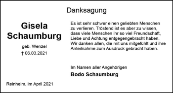 Traueranzeige von Gisela Schaumburg von vrm-trauer