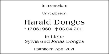 Traueranzeige von Harald Donges von vrm-trauer