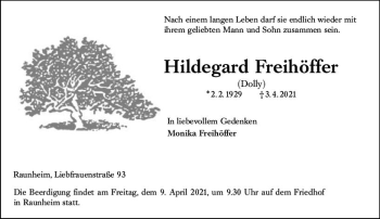 Traueranzeige von Hildegard Freihöffer von vrm-trauer
