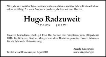 Traueranzeige von Hugo Radzuweit von vrm-trauer
