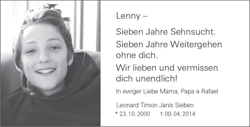  Traueranzeige für Leonard Timon Janis Sieben vom 09.04.2021 aus vrm-trauer