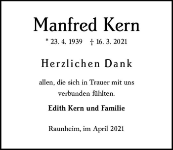 Traueranzeige von Manfred Kern von vrm-trauer