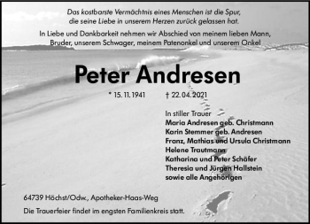 Traueranzeige von Peter Andresen von vrm-trauer