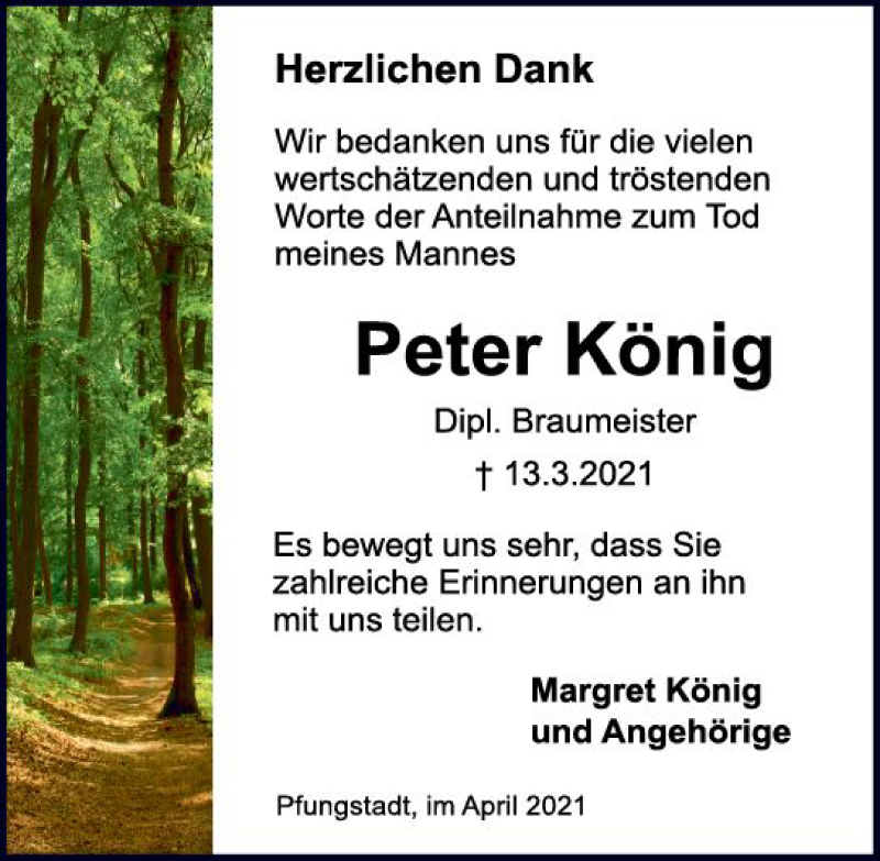  Traueranzeige für Peter König vom 10.04.2021 aus vrm-trauer