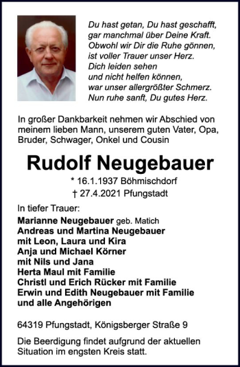 Traueranzeige von Rudolf Neugebauer von vrm-trauer