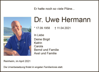 Traueranzeige von Uwe Hermann von vrm-trauer