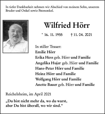 Traueranzeige von Wilfried Hörr von vrm-trauer