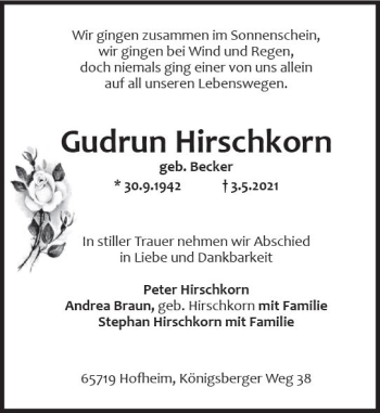 Traueranzeige von Gudrun Hirschkorn von vrm-trauer