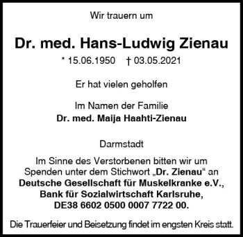 Traueranzeige von Hans-Ludwig Zienau von vrm-trauer