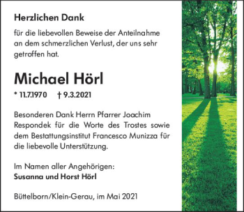 Traueranzeige von Michael Hörl von vrm-trauer