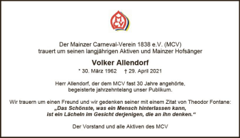 Traueranzeige von Volker Allendorf von vrm-trauer